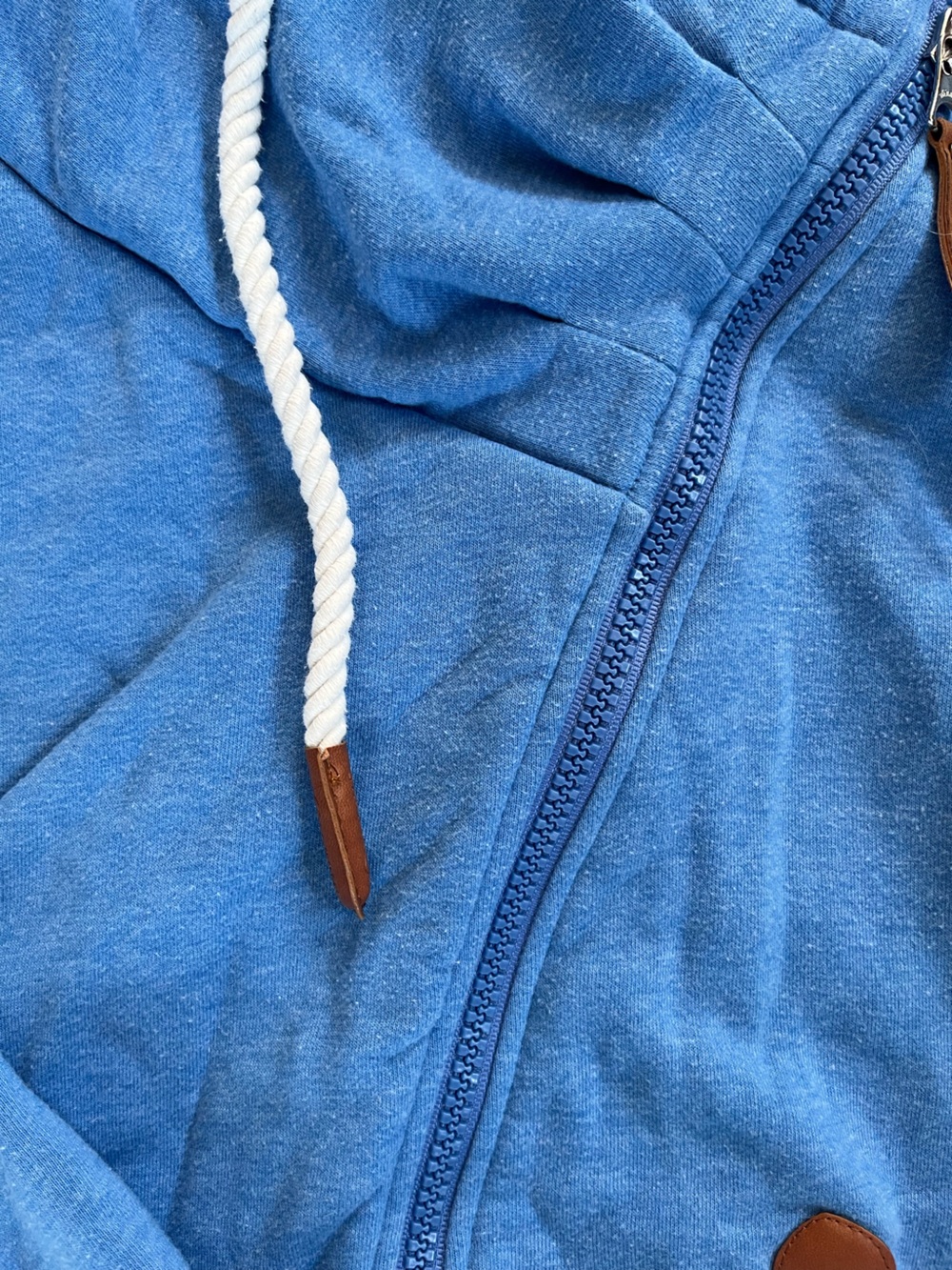 Wanakome Athena Colbalt Blue Asymmetrical Full Zip Cowl Neck Longline Hoodie - Picture 3 of 13
